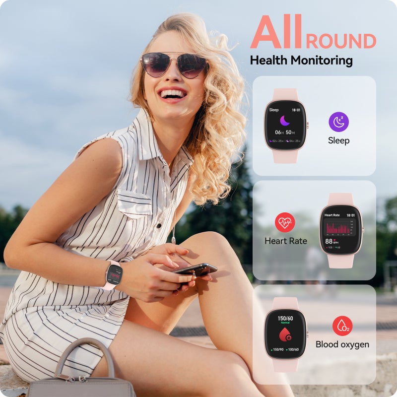 ساعة ذكية anyloop ALW1 لمراقبة اللياقة البدنية بمقياس معدل القلب وأكسجين الدم في جميع الأحوال الجوية، شاشة كبيرة 1.69 بوصة لمراقبة النشاط، مع مراقب النوم وحساب السعرات الحركية والخطوات، ساعة ذكية رياضية للنساء والرجال - Image 2