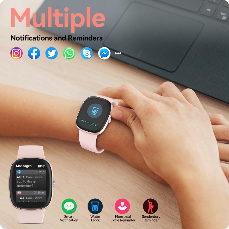 ساعة ذكية anyloop ALW1 لمراقبة اللياقة البدنية بمقياس معدل القلب وأكسجين الدم في جميع الأحوال الجوية، شاشة كبيرة 1.69 بوصة لمراقبة النشاط، مع مراقب النوم وحساب السعرات الحركية والخطوات، ساعة ذكية رياضية للنساء والرجال - Image 4