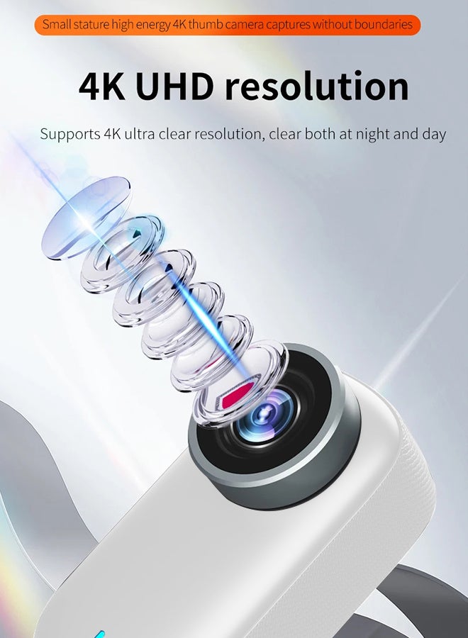 4K Thumb Action Camera,Mini Body Cam Hands Free Recording POV Worn Portable Camcorder for Bike Cycling, Pet,Travel,Work(128G-Card, White) - Image 3