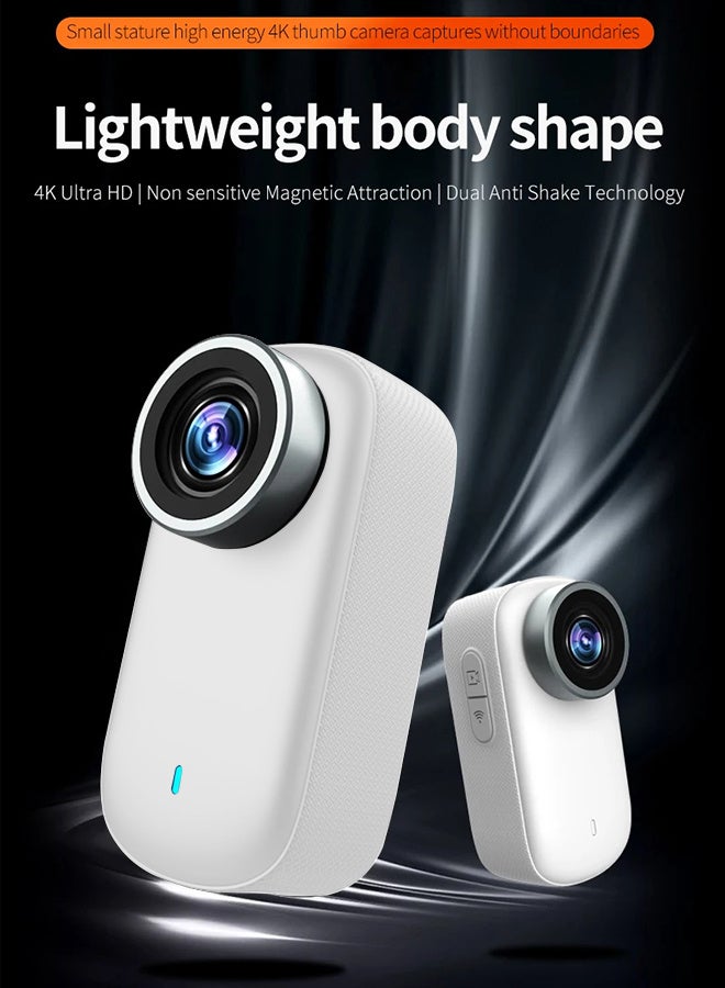 4K Thumb Action Camera,Mini Body Cam Hands Free Recording POV Worn Portable Camcorder for Bike Cycling, Pet,Travel,Work(128G-Card, White) - Image 2