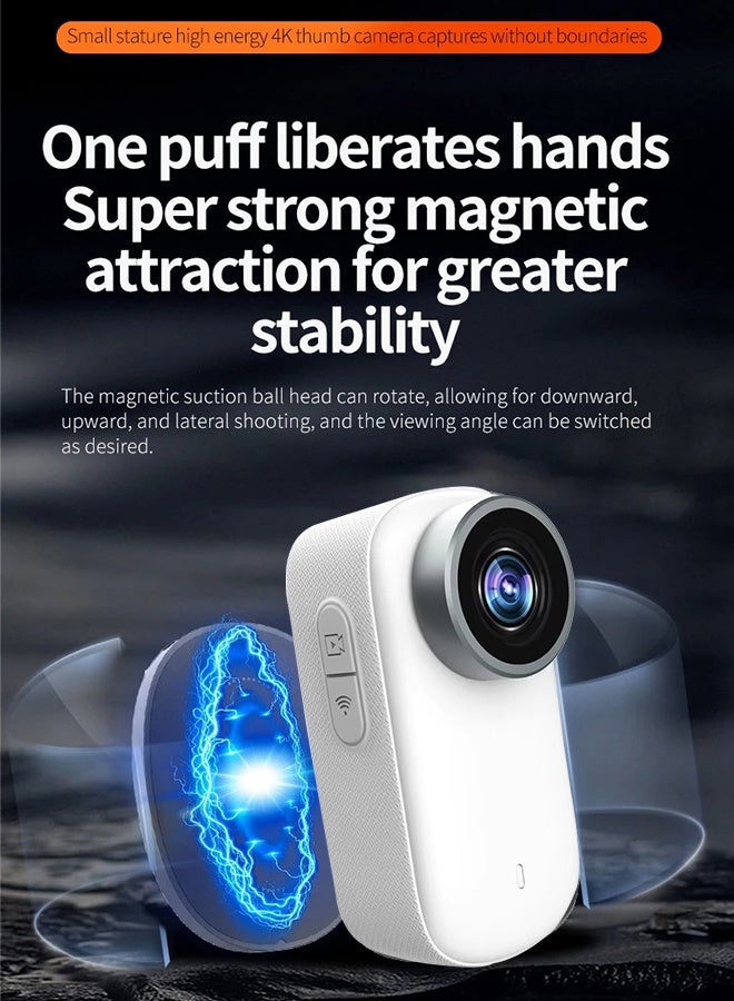 4K Thumb Action Camera,Mini Body Cam Hands Free Recording POV Worn Portable Camcorder for Bike Cycling, Pet,Travel,Work(128G-Card, White) - Image 4