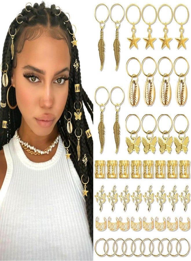 VENOFEN 50PCS Gold Hair Jewelry Butterfly Star Loc Dreadlock Charms Metal Braids Cuffs Rings Shell Hair Decoration Accessories for Women Girls - Image 1