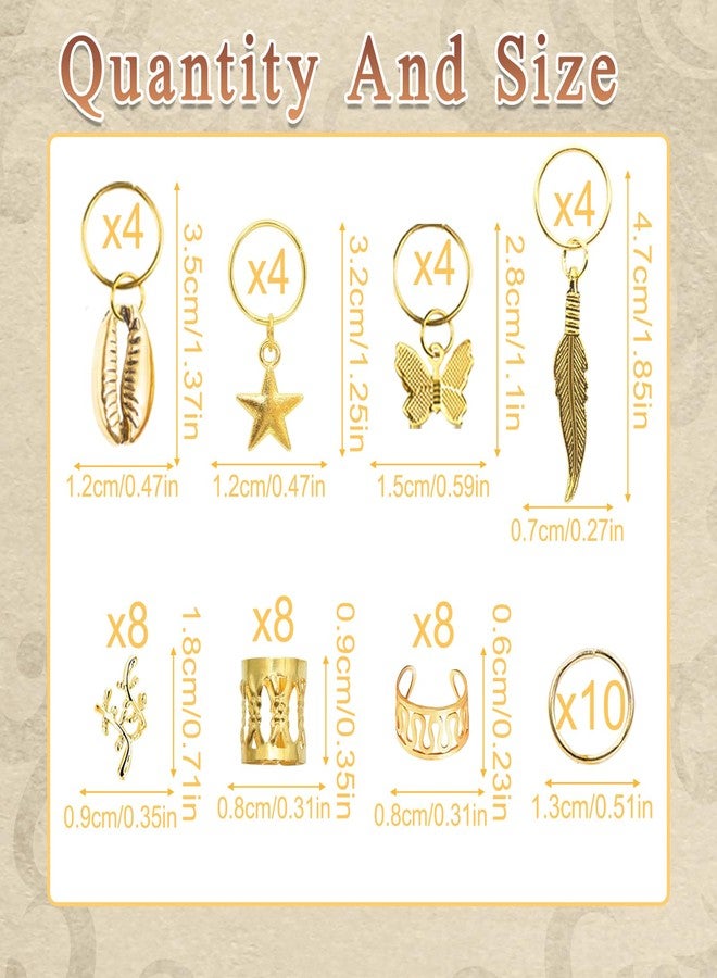 VENOFEN 50PCS Gold Hair Jewelry Butterfly Star Loc Dreadlock Charms Metal Braids Cuffs Rings Shell Hair Decoration Accessories for Women Girls - Image 4