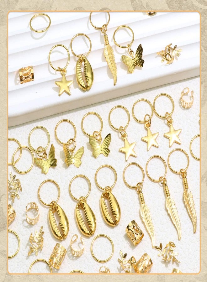 VENOFEN 50PCS Gold Hair Jewelry Butterfly Star Loc Dreadlock Charms Metal Braids Cuffs Rings Shell Hair Decoration Accessories for Women Girls - Image 2