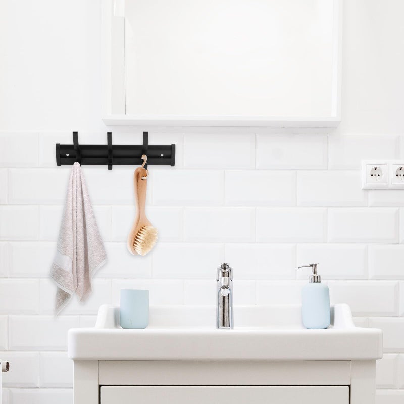 Space Aluminum Adjustable High Low 3 Hook Wall Mounted Towel Hanger Bathroom Storage - Image 5
