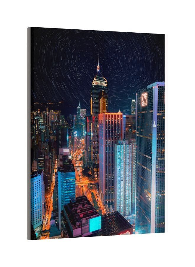 RKN Hong Kong Printed Framed Canvas Wall Art Blue/Purple/Yellow 60x80centimeter - Image 1