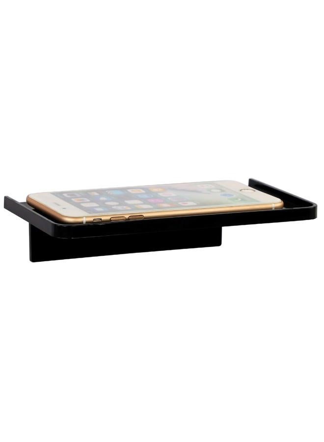 EHKIT Small Floating Shelf Heavy Acrylic Adhesive Stick on Sticky Strips/Nail Screws Wall Mount Bathroom Organizer Wipes Phone Glasses Essential Oil Perfume (Black) - Image 1