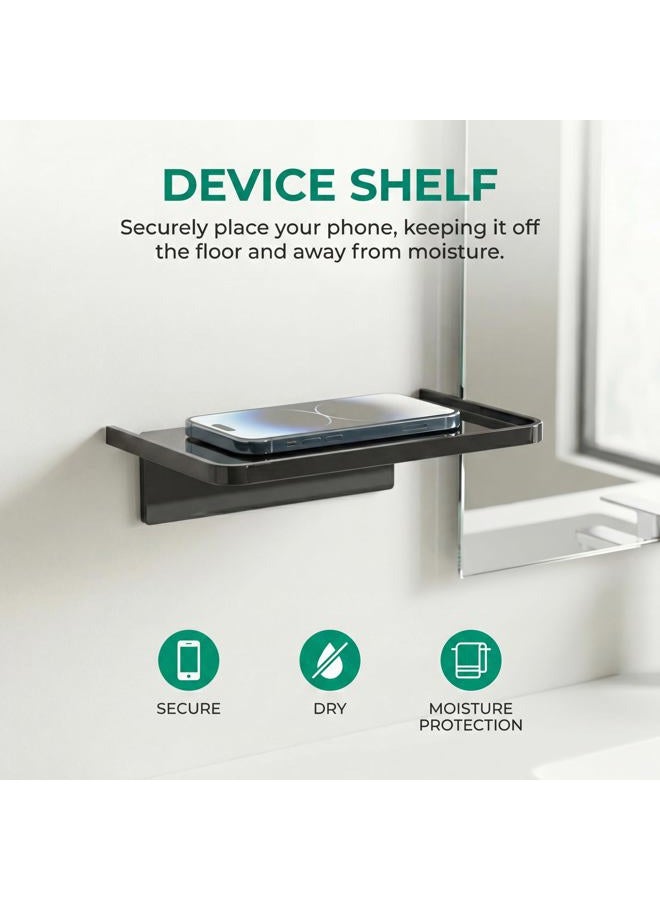 EHKIT Small Floating Shelf Heavy Acrylic Adhesive Stick on Sticky Strips/Nail Screws Wall Mount Bathroom Organizer Wipes Phone Glasses Essential Oil Perfume (Black) - Image 2
