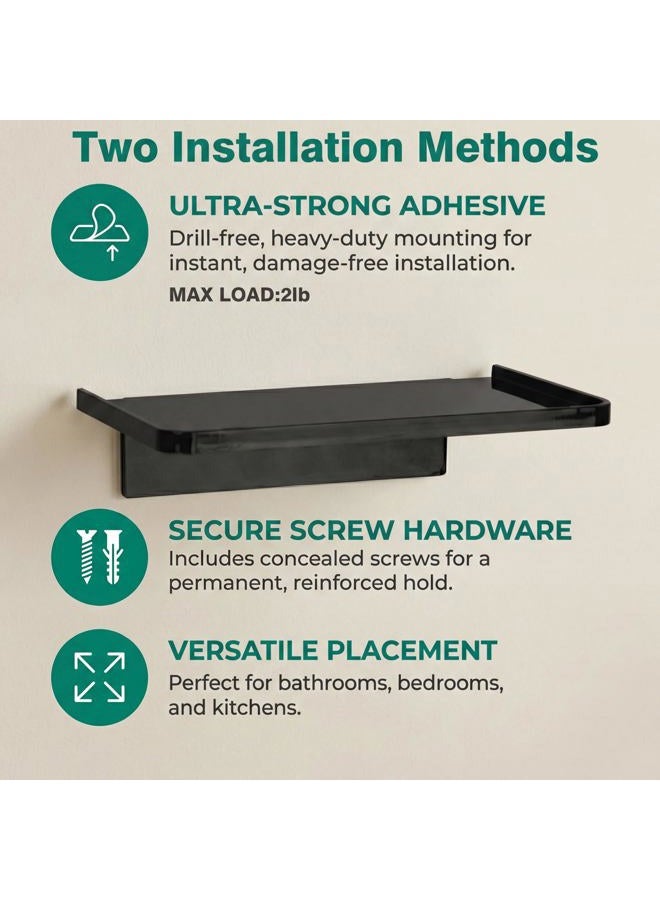 EHKIT Small Floating Shelf Heavy Acrylic Adhesive Stick on Sticky Strips/Nail Screws Wall Mount Bathroom Organizer Wipes Phone Glasses Essential Oil Perfume (Black) - Image 4