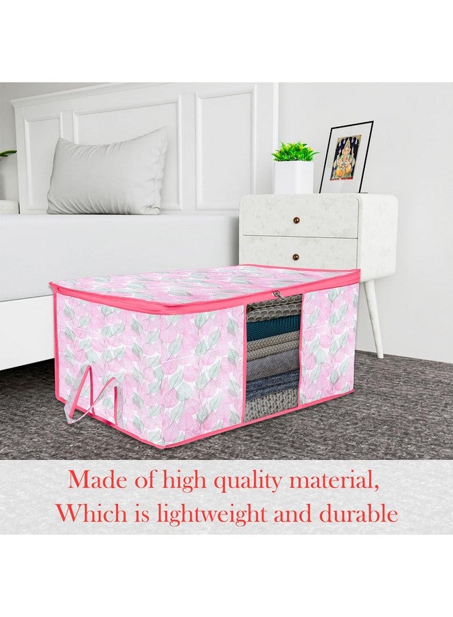 Kuber Industries Kuber Industries Underbed Storage Bag | Clothes Storage Bag | Blanket Cover with Clear Window | Zipper Closure & Handle Cloth Organizer | Flower Patta-Design | Large | Pack of 3 | Pink - Image 2
