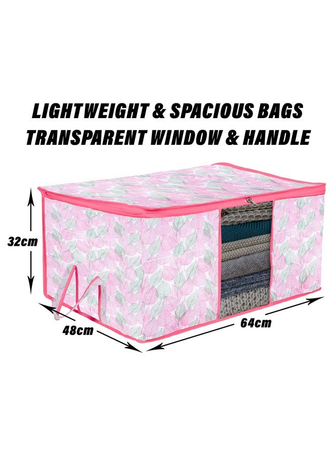 Kuber Industries Kuber Industries Underbed Storage Bag | Clothes Storage Bag | Blanket Cover with Clear Window | Zipper Closure & Handle Cloth Organizer | Flower Patta-Design | Large | Pack of 3 | Pink - Image 3