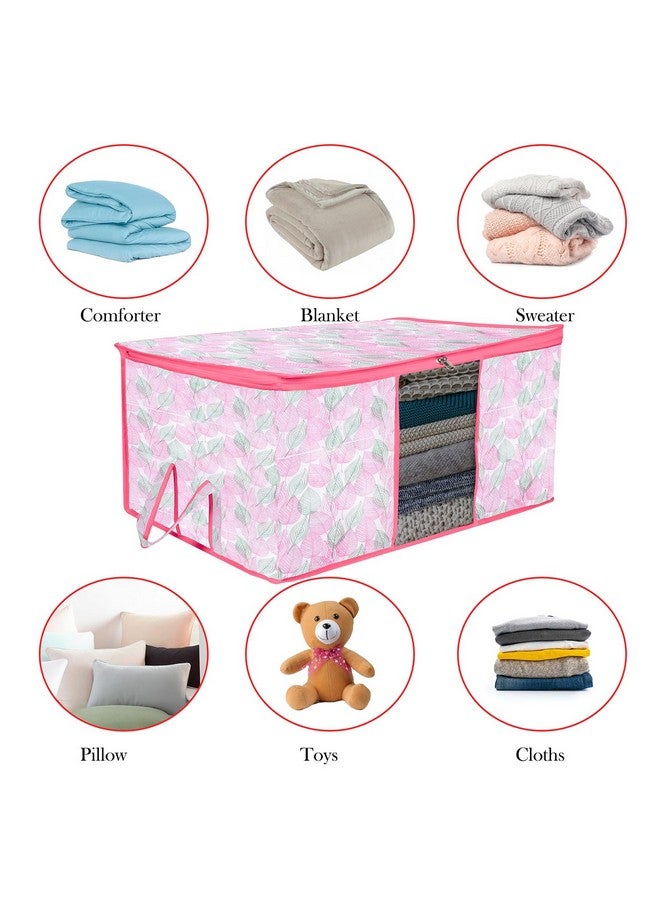 Kuber Industries Kuber Industries Underbed Storage Bag | Clothes Storage Bag | Blanket Cover with Clear Window | Zipper Closure & Handle Cloth Organizer | Flower Patta-Design | Large | Pack of 3 | Pink - Image 5