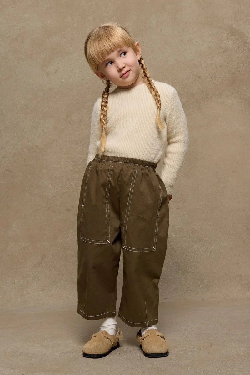 Fahhar Kids Double Needle Kids Trousers Khaki