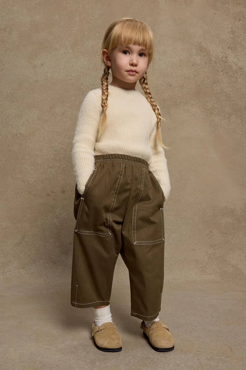 Fahhar Kids Double Needle Kids Trousers Khaki
