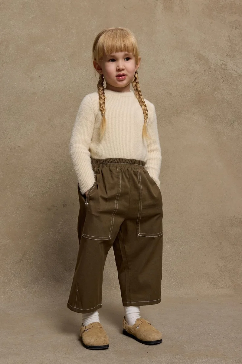 Fahhar Kids Double Needle Kids Trousers Khaki