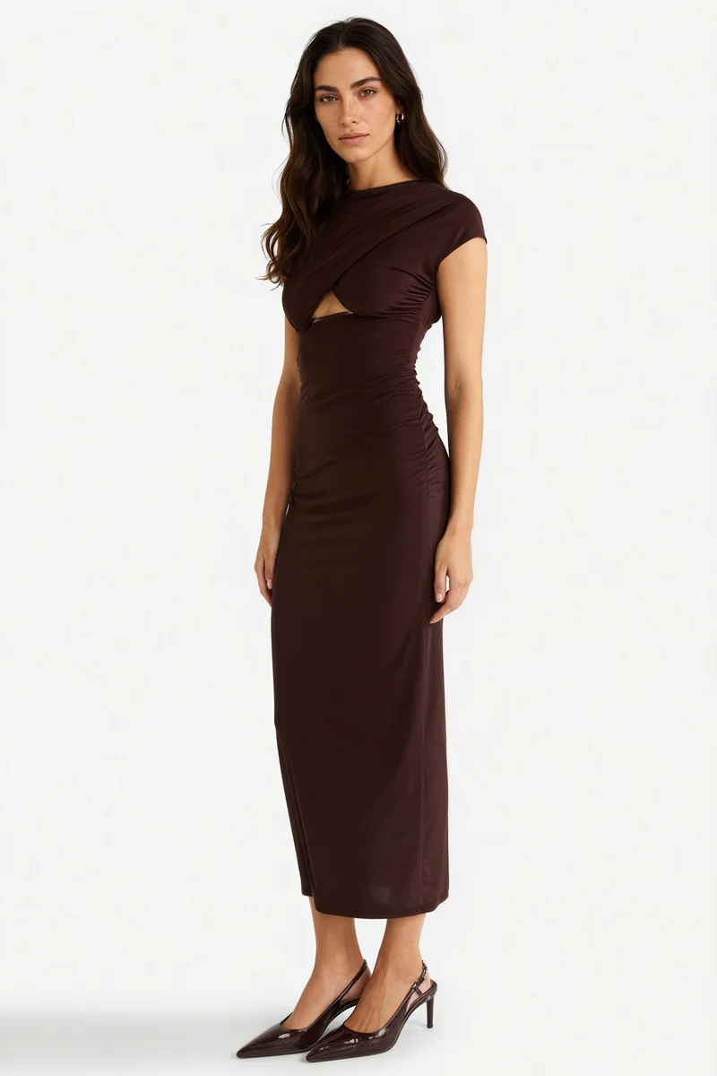 ديفاكتو Crew Neck Short Sleeve Midi Dress