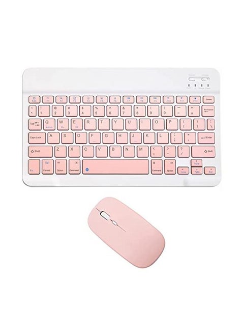 Rechargeable Bluetooth Keyboard and Mouse Combo Ultra-Slim Portable Compact Wireless Mouse Keyboard Set for Android Windows Tablet Cell Phone iPhone iPad Pro Air Mini, iPad OS/iOS 13 and Above (Pink)
