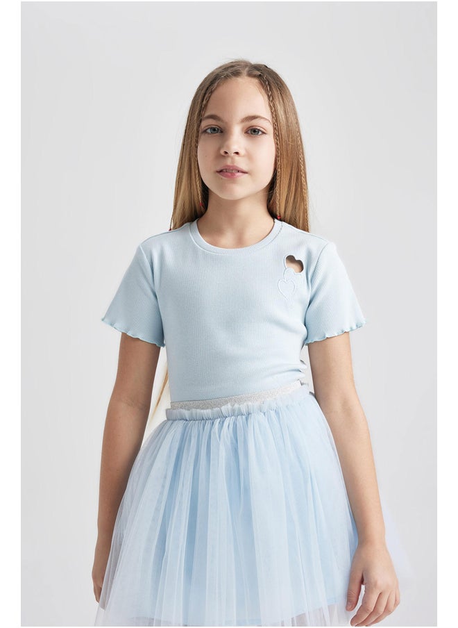 DeFacto Girl Slim Fit Crew Neck Knitted Short Sleeve Body  - Image 5