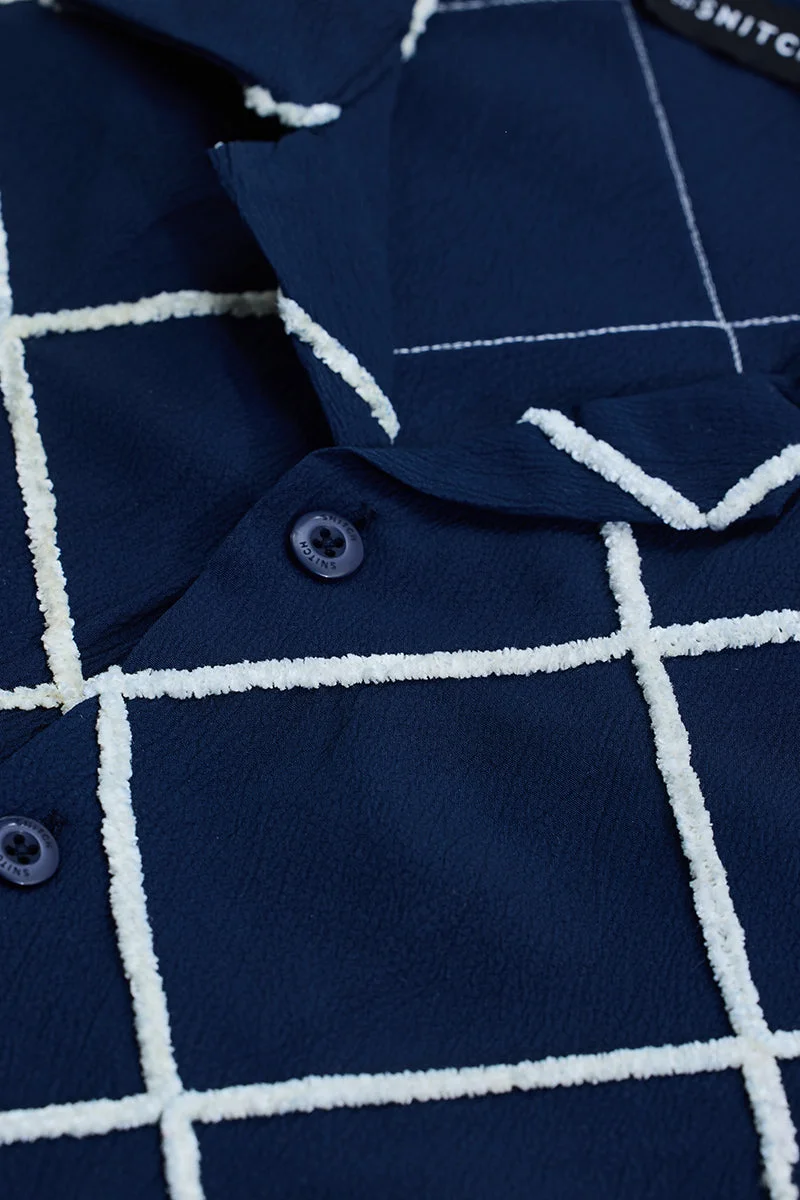 SNITCH Navy Textured Abstract Box Fit Shirt