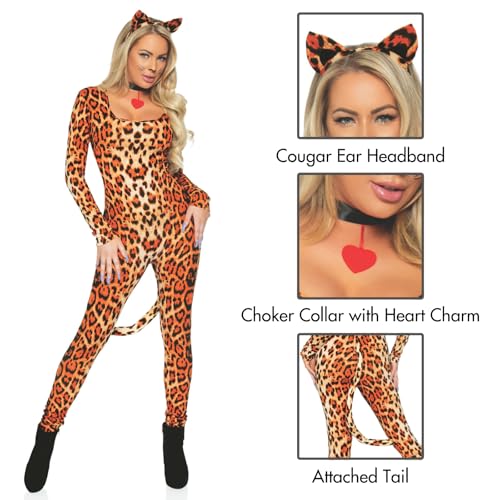 Leg Avenue Women's Wild Sexy Cougar Halloween Costume, Includes Brushed Spandex Catsuit, Leopard, X-Small - Image 3