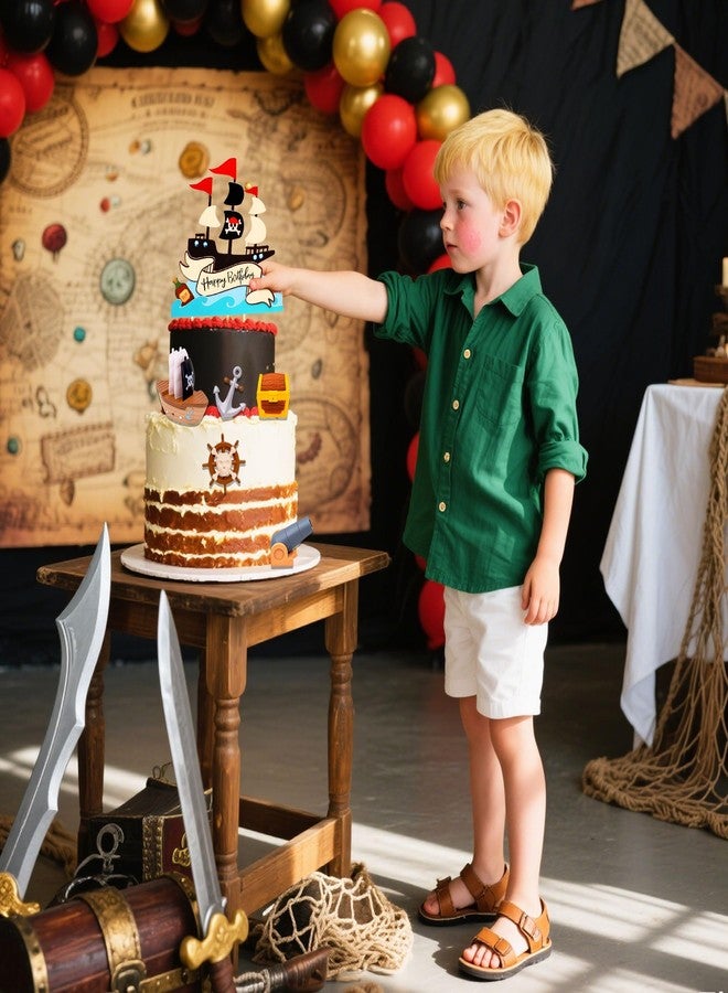 Roaring Good Time Pirate Birthday Cake Decoration Pirate Birthday Party Supplies Treasure Chest Cake Decoration Pirate Cupcake Picks Pirate Ship Cake Decoration Treasure Hunt Cake Decor - Image 3