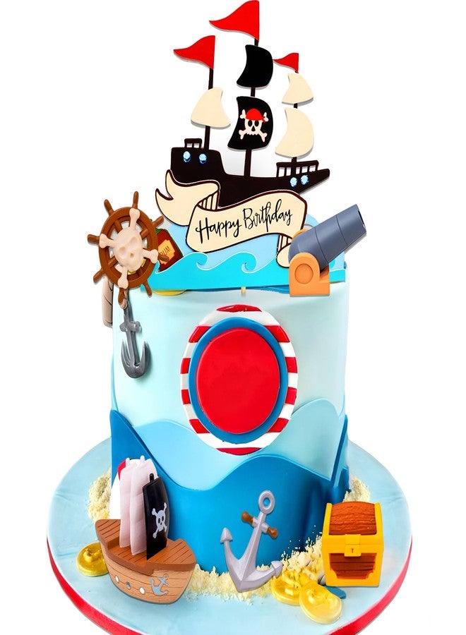 Roaring Good Time Pirate Birthday Cake Decoration Pirate Birthday Party Supplies Treasure Chest Cake Decoration Pirate Cupcake Picks Pirate Ship Cake Decoration Treasure Hunt Cake Decor - Image 1