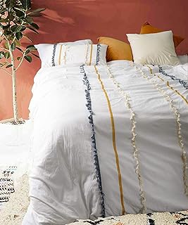 Flber Boho Duvet Cover Cotton Bedding Twin White Comforter, 90in x 68in - Image 1