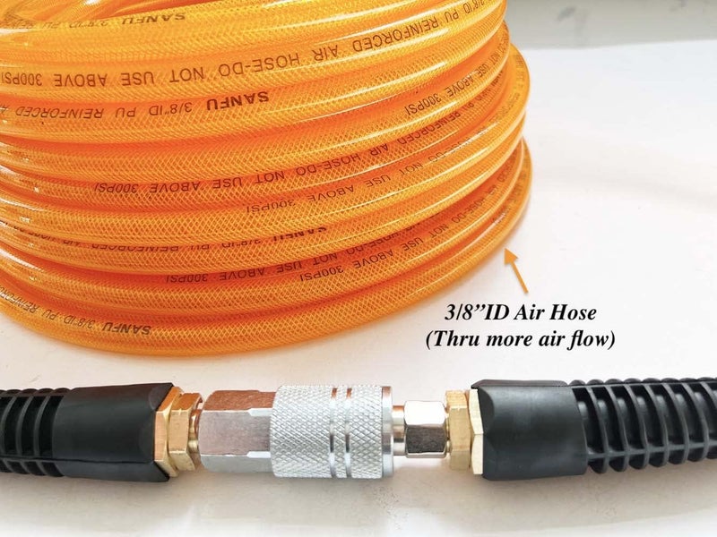SANFU 3/8''ID x 100ft Polyurethane Reinforced Flexible Air Hose with Quick Coupler and Plug - Image 5