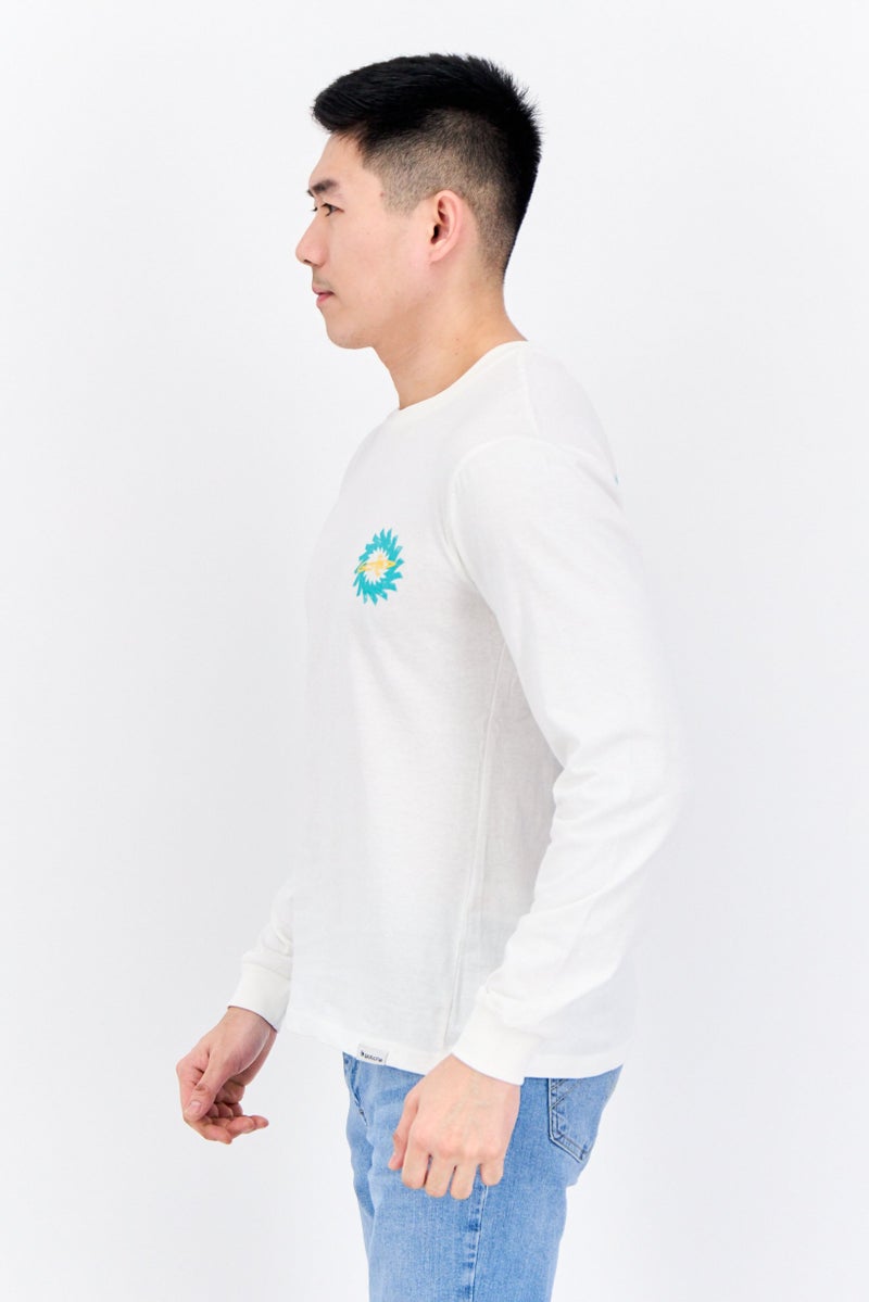 Gotcha سويت شيرت رجالي بأكمام طويلة وياقة دائرية، مطبوع برسومات، أبيض - Image 2