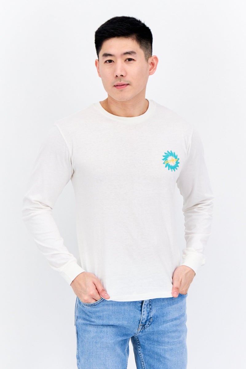 Gotcha سويت شيرت رجالي بأكمام طويلة وياقة دائرية، مطبوع برسومات، أبيض - Image 1