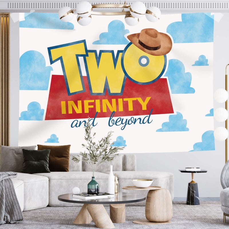 Rsuuinu Two Infinity and Beyond Backdrop 2nd Birthday Hat Blue Clouds Birthday Party Supplies Decorations Photography Background for Kids Boys Second Birthday Cake Table Banner Photo Booth Props 7x5ft - Image 3