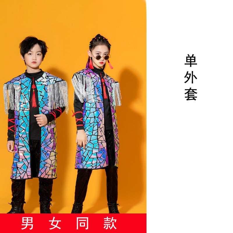 New Years Day party boys dress handsome children suit girls stage catwalk performance Costume National Fashion modern dance Rhombus coat