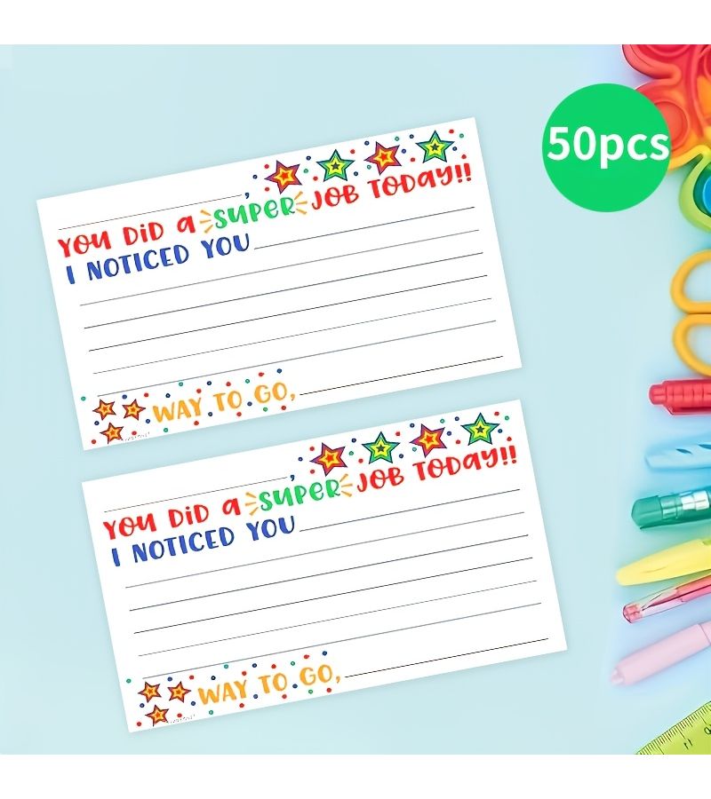 50 Teacher Note Cards for Parents Positive Behavior Encouragement Star Designs - Image 1