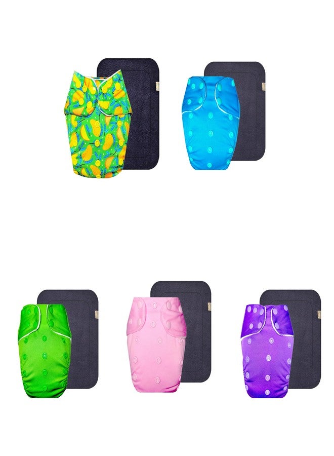 حفاضات قماشية فاخرة من دمبلدو مع حشوة رمادية (عبوة من 5) | مضادة للحساسية | مانعة للتسرب | مناسبة للسفر | ضرورية للاستخدام اليومي | من 3 أشهر إلى 3 سنوات | للجنسين - Image 1