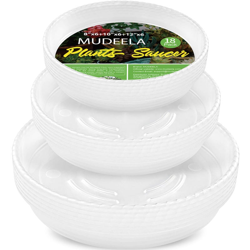 MUDEELA 18 Pack of 12 inch  10 inch  8 inch Plant Saucers Durable Plant Trays for Indoors Outdoors Clear Plastic Flower Plant Pot Saucer Made of Thicker Stronger Plastic Taller Design