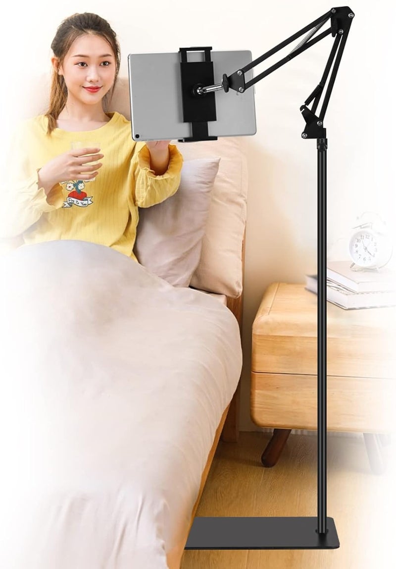 SAMHOUSING Tablet Floor Stand, Adjustable Universal 360-degree Rotatable Metal Tablet Holder, Phone Stand for iPad/iPhoneX/iPad Pro or Other 4.7~12.9 Inch-Screen Devices (Black) - Image 1