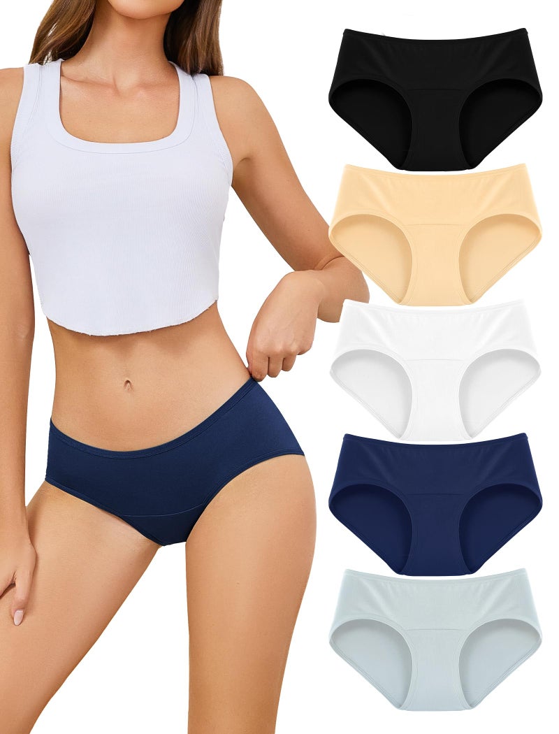 voenxe Cotton Underwear Women Hipster Brief Panties,Breathable Women's Full Coverage Bikini,Soft Workout Ladies Undies,5 Pack Basics - Image 2