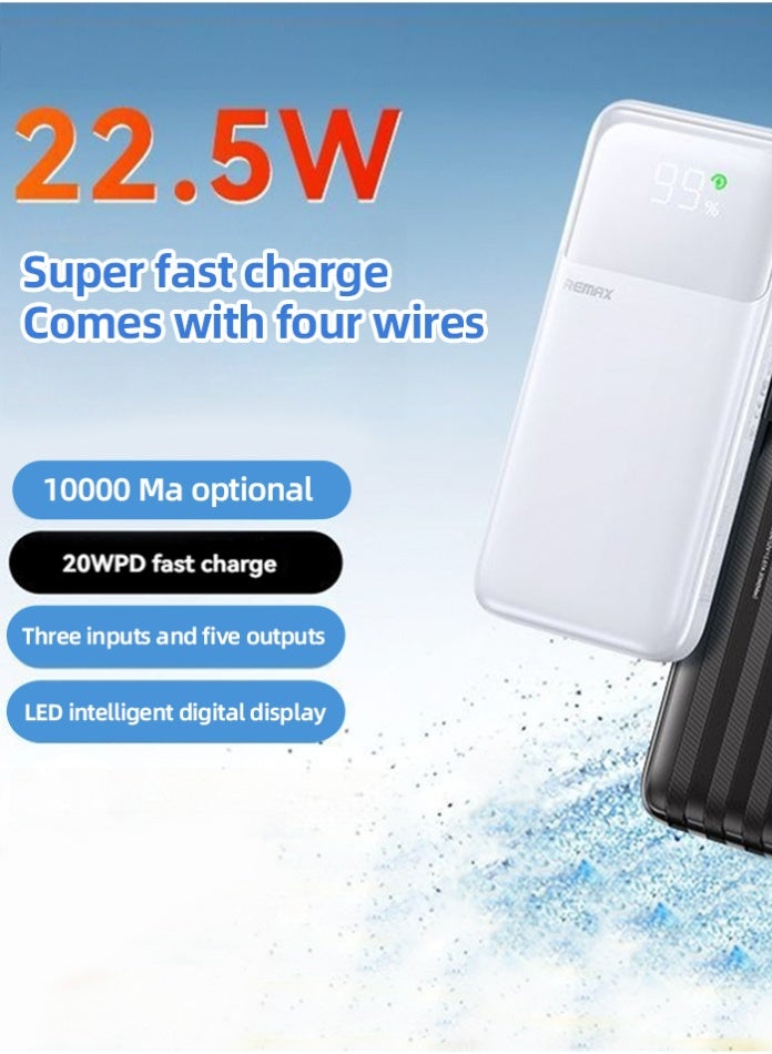 Portable Power Bank with LED Digital Display, 22.5W PD Fast Charging, Built-in Cables, Multi-Port Output, Type-C & USB, Lightweight, 10000mAh  – Black/White - Image 4
