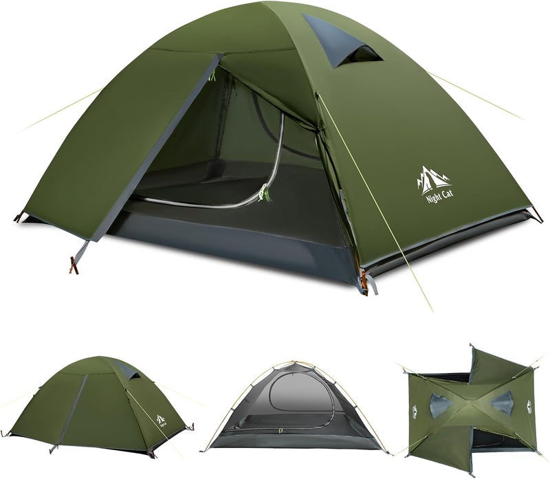 Night Cat 2-Person Waterproof Lightweight Backpacking Tent with Aluminum Poles and Rainfly - Image 1