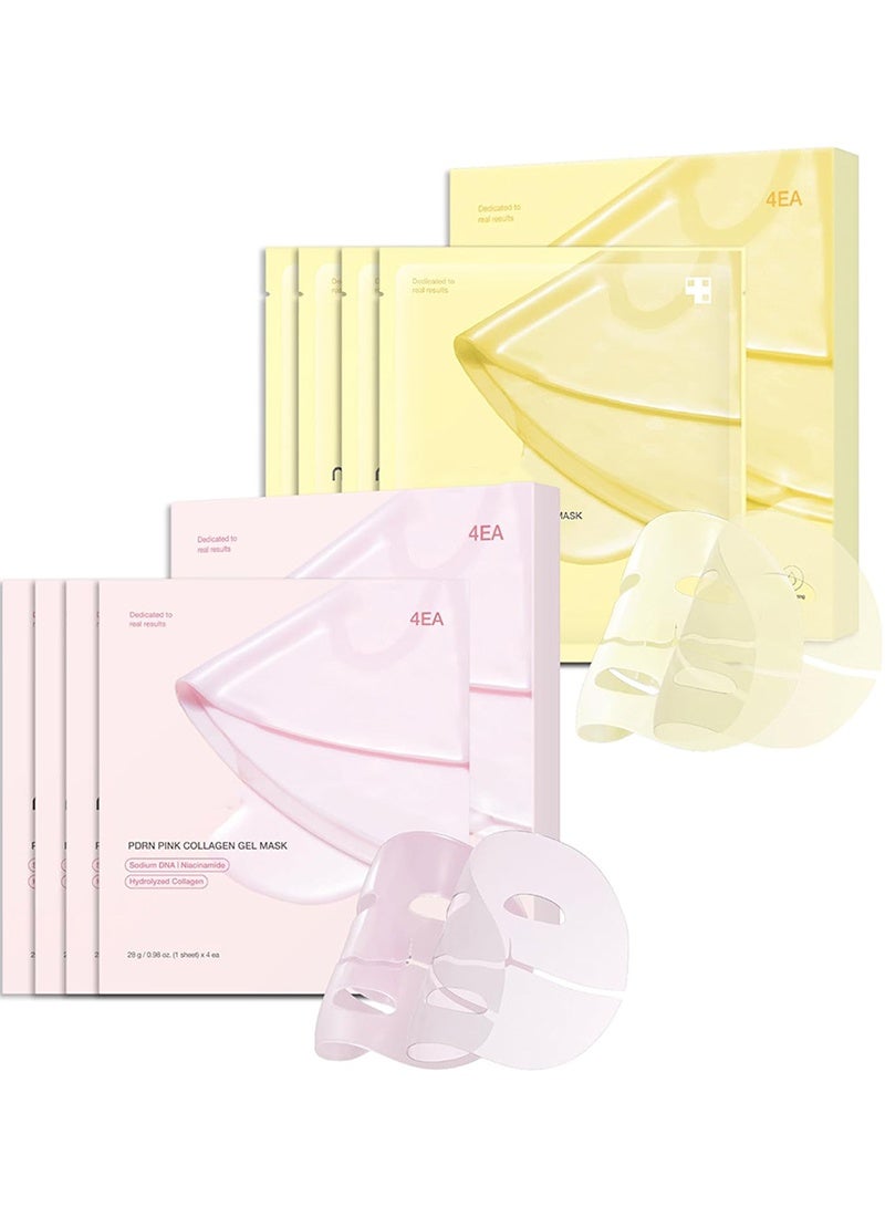 Color-Changing Jelly Mask Set For Uneven Skin Tone & Radiant Glow: Salmon DNA PDRN pink collagen jelly gel mask (4ea) and Kojic Acid Turmeric Brightening Gold Jelly Gel Mask (4ea) - Image 1