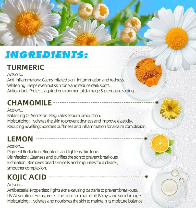 Kojicacid & Turmeric Cleansing Pads, Natural Brightening & Exfoliating Face Pads with Chamomile and Lemon, 60 Pieces - Image 4