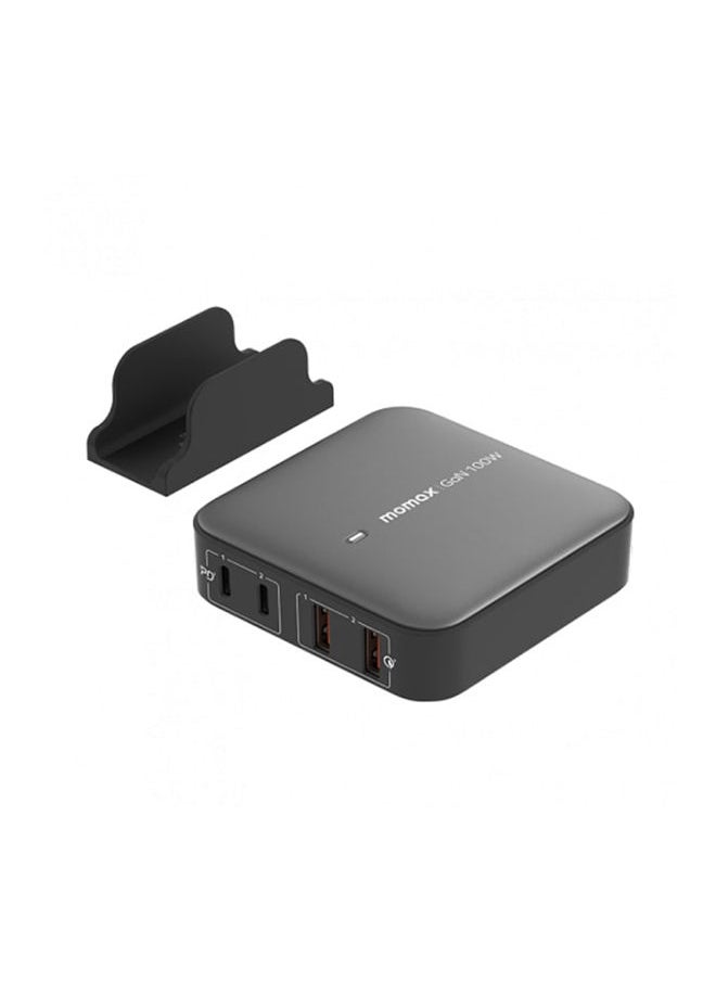 موماكس - شاحن مكتبي موماكس بتقنية GaN بمنفذين USB-C ومنفذين USB بقوة 100 واط - أسود - Image 1