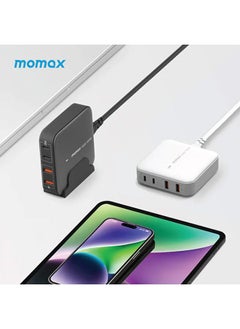 موماكس شاحن مكتبي موماكس بتقنية GaN بمنفذين USB-C ومنفذين USB بقوة 100 واط - أسود  - Image 5