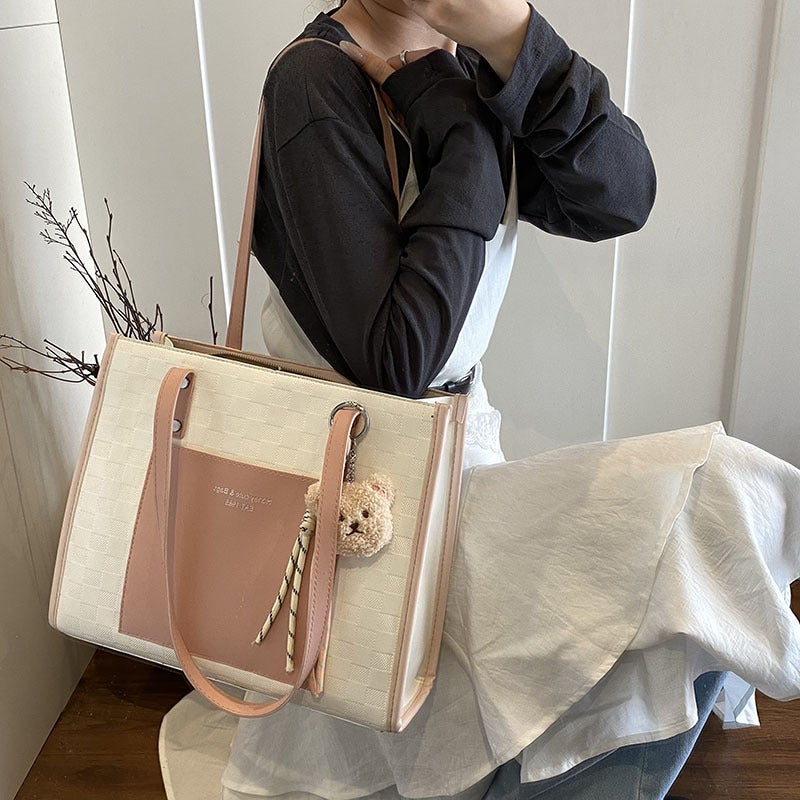 Large Bag Women'S Bag Cyber Celebrous Contrast Color Tote Bag Women'S Large Capacity Work Bag Textured Shoulder Bag - Image 4