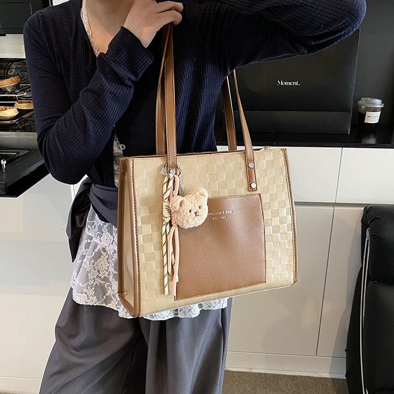 Large Bag Women'S Bag Cyber Celebrous Contrast Color Tote Bag Women'S Large Capacity Work Bag Textured Shoulder Bag - Image 1