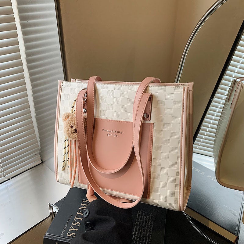 Large Bag Women'S Bag Cyber Celebrous Contrast Color Tote Bag Women'S Large Capacity Work Bag Textured Shoulder Bag - Image 2