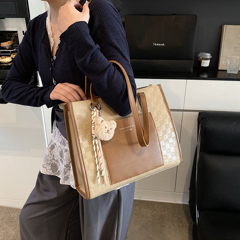Large Bag Women'S Bag Cyber Celebrous Contrast Color Tote Bag Women'S Large Capacity Work Bag Textured Shoulder Bag - Image 5