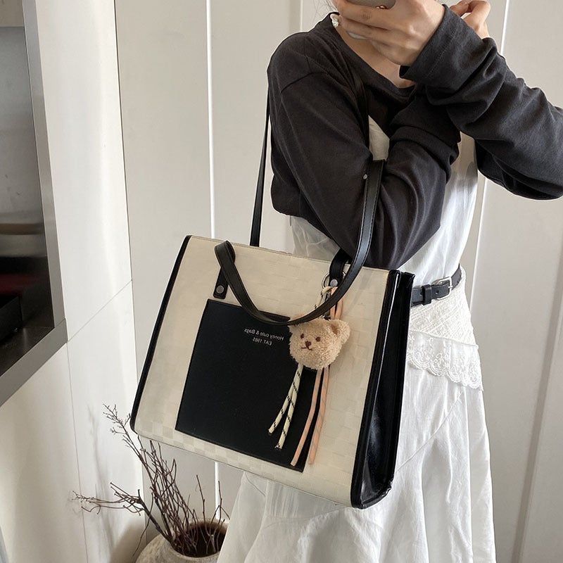 Large Bag Women'S Bag Cyber Celebrous Contrast Color Tote Bag Women'S Large Capacity Work Bag Textured Shoulder Bag - Image 3
