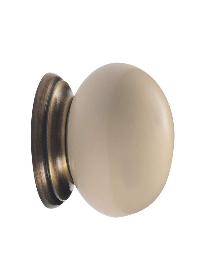 HOBKNOBS Single Ceramic Ball Antique Brass Knob (40 mm, Cream) - Image 2