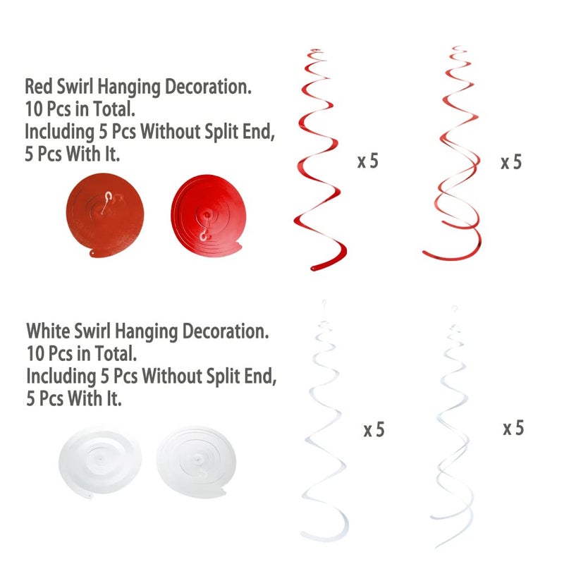 MOWO Red and White Foil Swirl Hanging Decoration for Birthday Graduation Wedding New Year Valentine's Day Party Supplies Pack of 20 - Image 2